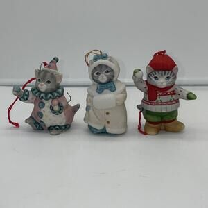 Lot Of 3 Vintage Kitty Cucumber Christmas Ornament 1985 Schmid Shackman Cats SLD